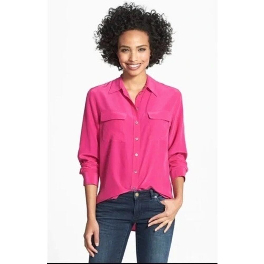 Two by Vince Camuto Soft Pink Button Down Silk Camp Utility Blouse Size Large - Picture 11 of 12